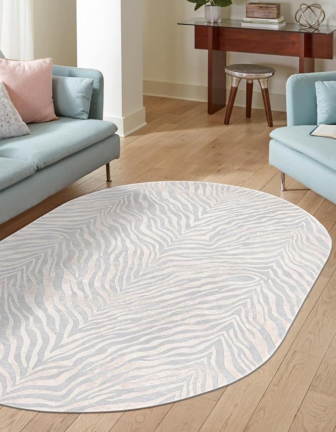 Unique Loom Finsbury Collection Area Rug - Meghan (5' 3" x 8' Oval, Gray and Ivory)