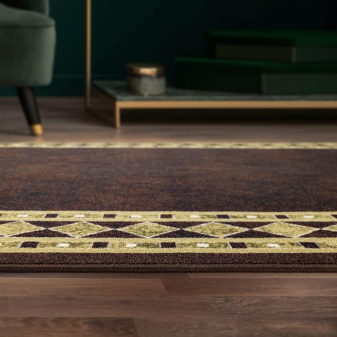 Antep Rugs Alfombras Modern Bordered 3x5 Non-Skid (Non-Slip) Low Profile Pile Rubber Backing Indoor Area Rugs (Brown Beige, 3' x 5')