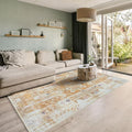 GLN Rugs Traditional Collection - Machine Washable Area Rug, Traditional Washable, Non Slip, Low Pile Chenille Rug, Living Room, Bedroom, Kitchen Rug (4' x 6' Sand/Light Gray)