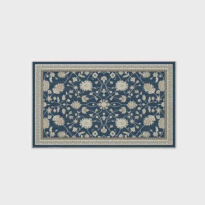 EVERGRACE Area Rugs for Living Room 3x5, Boho Floral Faux Wool Indoor Outdoor Rugs, Washable Rugs for Bedroom Entryway Dining Room Hallyway, Low Pile Floor Mat Carpet for Home Decor, Navy Blue