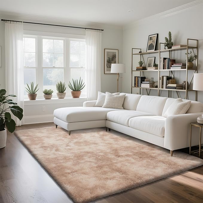 Fluffy Rug Shaggy Area Rug, Mottling Beige 6x9 Area Rugs for Living Room, Large Shag Area Rugs for Bedroom Kids Room Home Decor, Upgrade Anti-Skid Rectangular Fuzzy Rugs