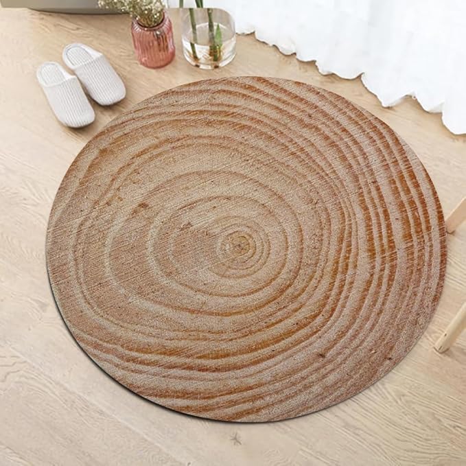 Tree Stump Growth Rings Washable Round Rugs Wood Color Texture Circle Rugs for Living Room Entryway Round Area Rug Soft Non Slip Nursery Carpet for Bedroom Dining Coffee Table 7ft