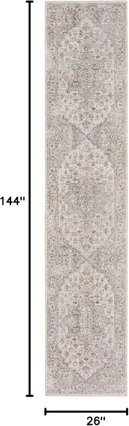 Nourison Home Astra Machine Washable Silver Grey 2'2" x 12' Area Rug - Easy Clean, Non Shedding, Bed Room, Living Room, Dining Room, Kitchen (12' Runner)