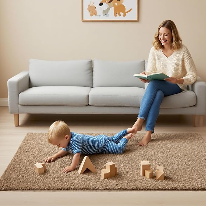 Solid Color Rabbit Fur Carpet, Ultra-Soft and Cozy, Perfect for Bedroom, Living Room Decor and Comfort (Coffee, 4' x 6')