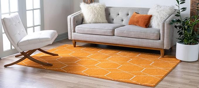 Unique Loom Trellis Frieze Collection Area Rug - Geometric (3' 3" x 5' 3", Orange/ Ivory)