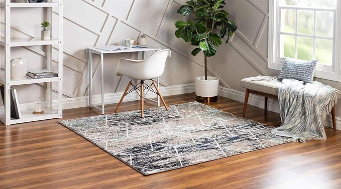 Unique Loom Trellis Frieze Collection Area Rug - Geometric (7' Square, Blue Multi/ Ivory)