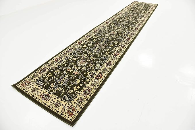 Unique Loom Sialk Hill Collection Area Rug - Washington (3' x 16' 5" Runner Green/Hunter Green)