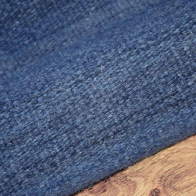 Rugsotic Carpets Hand Woven Flat Weave Kilim Wool 4'x6' Area Rug Solid Blue D00111