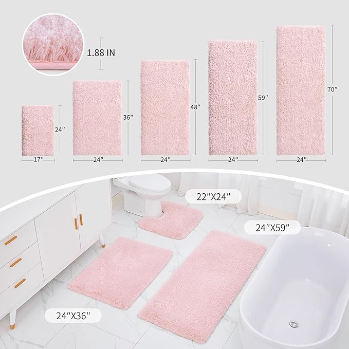 Toilet Rug 22x24 Pink Non Slip Fluffy Toilet Floor Mat U Shaped Washable Bathroom Contour Rug for Toilet Absorbent Thick Toilet Carpet