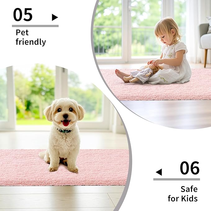 Bathroom Rugs 24x48 Non Slip Pink Fluffy Bath Mat for Bathroom Floor Washable Plush Luxury Bath Rug for Tub Soft Shaggy Absorbent Shower Sink Mat