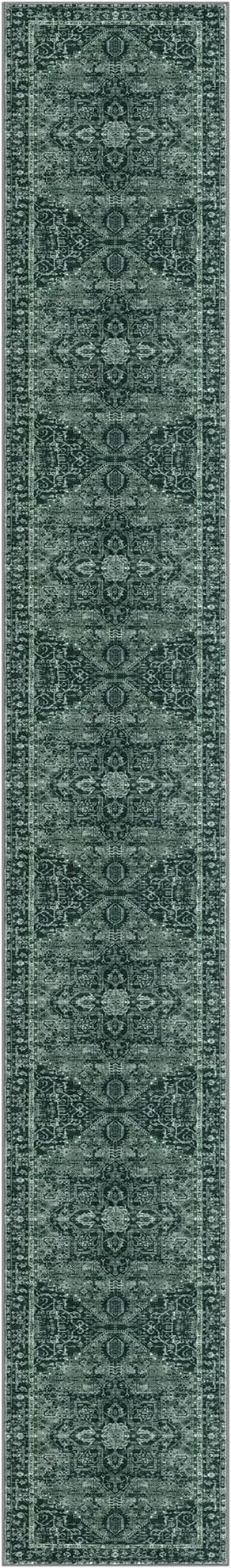 KOZYFLY Runners for Hallways 3x18 Ft Extra Long Washable Faux Wool Thin Runner Rug Printed Stair Carpet for Entryway Bedroom Kitchen Hallway Living Room, Dark Green