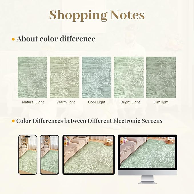 LIVEBOX 8x10 Modern Area Rugs for Living Room, Abstract Non-Slip Washable Rugs, Minimalist Wave Striped Neutral Boys Girl Nursery Area Rug for Bedroom, Carpet for Playroom Office(Sage Green,8'x10')