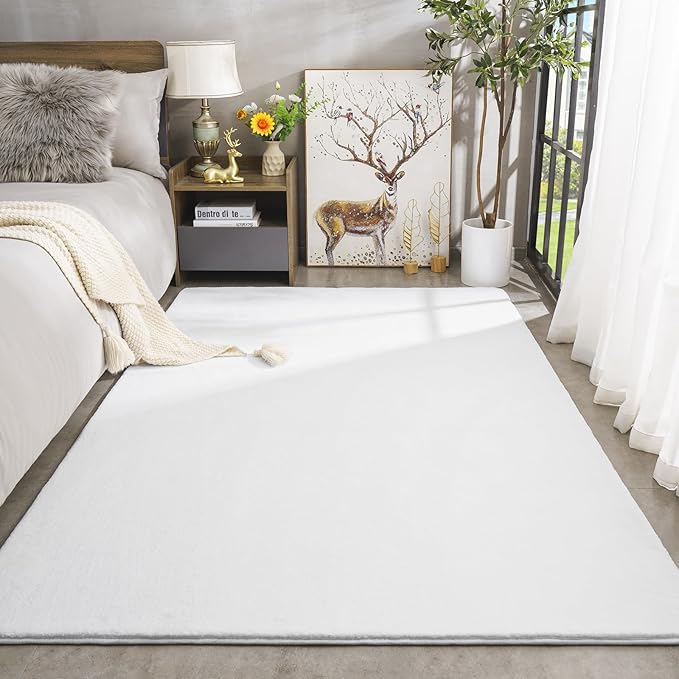 Amearea Large Modern Area Rugs for Bedroom Living Room, 6x9 Feet White Thickened Memory Foam Rug, Fluffy Indoor Washable Rugs Non Slip Minimalist Carpet for Boys Girls Dorm Nursery Room Decor