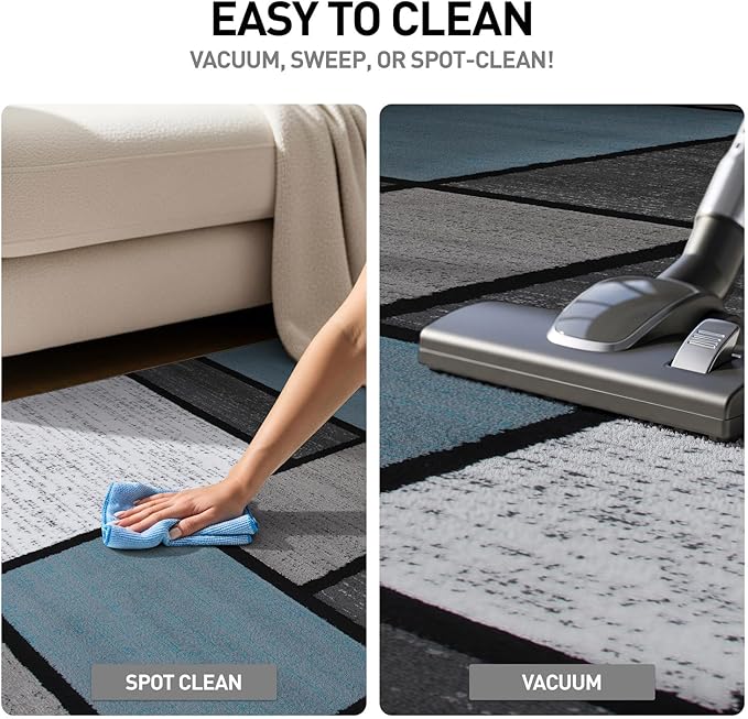 Rugshop Contemporary Modern Boxes for Home Office,Living Room,Bedroom,Kitchen Non Shedding Area Rug 3'3" x 5' Blue/Gray