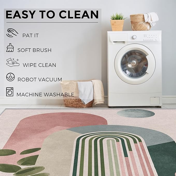 Mid Century Modern Rugs for Entryway, 2x3 ft, Boho Abstract Geometry Area Rugs for Bedroom Kitchen Entrance, Soft Non Slip Washable Minimalist Arched Indoor Door Mat Home Decorations Dt-Ghf-19