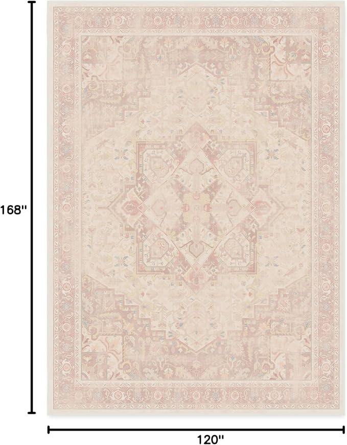 RUGGABLE Washable Area Rug – Kamran Soft Pink 10x14, Stain-Resistant, Non-Slip – Large Machine Washable Rugs for Living Room, Bedroom, Hallway, Entryway & Office–with Cushioned Pad
