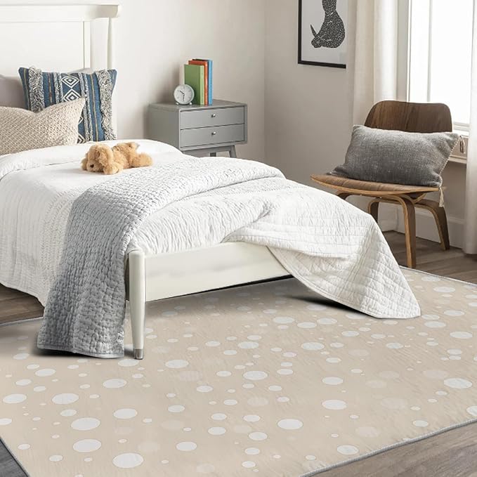Beige Rug, 3x4 Rug, Bubble Print Rugs for Living Room Bedroom Dining, Minimalist Small Area Rug, Washable Rug Non Slip Soft Indoor Carpet, Kids and Pets Friendly, Beige Home & Room Decor