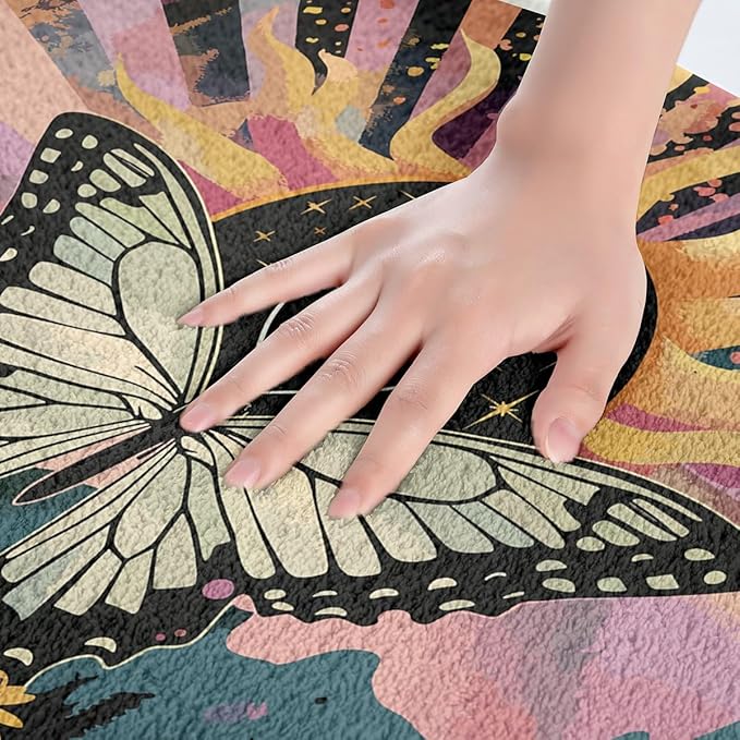 Erosebridal Boho Butterfly Bath Mat Hippie Yin and Yang Non Slip Bath Rugs Rainbow Geometric Striped Cozy Bathroom Rug 16x24 Bohemian Swirl Spiral Bathroom Accessories Minimalism Mountain Bedroom Rug