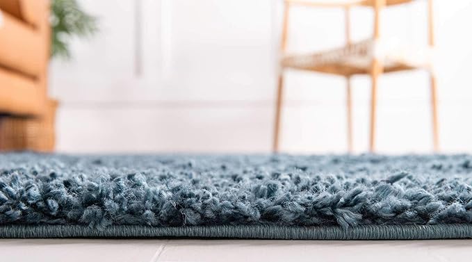 Unique Loom Davos Shag Collection Area Rug - Solid (3' 3" Round, Marine Blue)