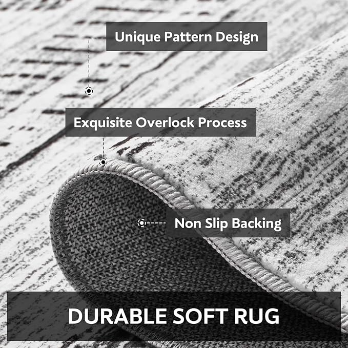 8x10 Area Rugs for Living Room Machine Washable Rug Distressed Indoor Carpet Neutral Moroccan Boho Rug Ultra Soft Area Rug for Bedroom Dining Room Playroom Office, Black
