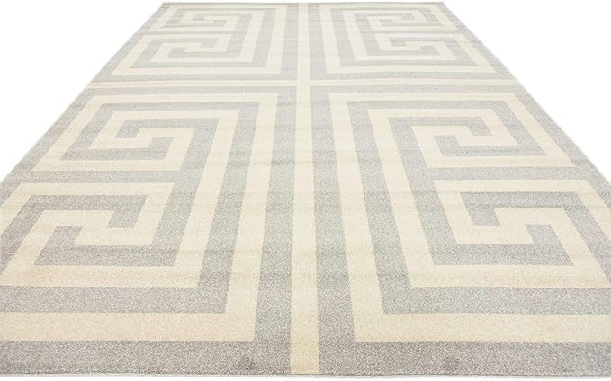 Unique Loom Athens Collection Classic Geometric Modern Border Design Area Rug (9' 0 x 12' 0 Rectangular, Gray/ Beige)
