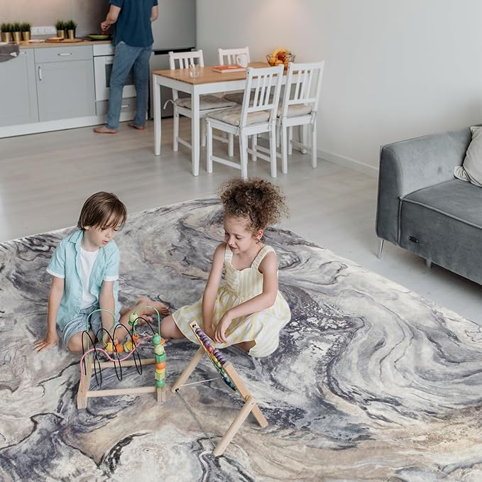 6x9 Area Rugs for Living Room, Modern Abstract Rug for Bedroom, Contemporary Machine Washable Rug, Large Stain Resistant Carpet for Dining Room Playroom Home Office, Pet & Kids Friendly