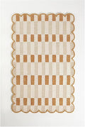 Hand-Tufted Wool Rug with Scalloped Edges, Light Blue Plaid Pattern, Cozy Soft Area Rug for Living Room, Bedroom, and Nursery, Handmade Modern Accent Rug (Neutral, 5X7 FEET)