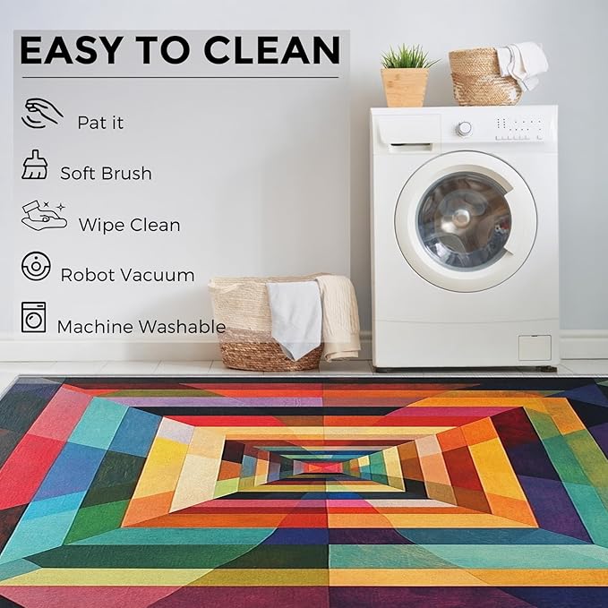 6x9 Colorful Geometry Rugs for Bedroom Decor, Washable Abstract Geometric Pattern Area Rug, Living Room Home Decoration, Non Slip Soft Thin, Abstract Art Decor Carpet PF-P 49