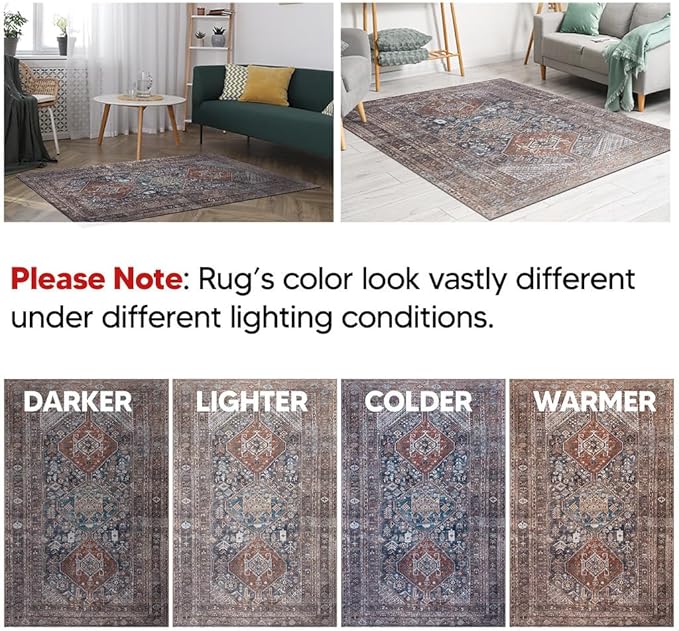 Keen Home Design 2x10 Rug - Machine Washable Runner Rug with Non-Slip Backing, Ideal for Hallway, Entryway, Kitchen, Laundry Room - Vintage, Easy Clean, Durable, Low Pile - (2'6" x 10')