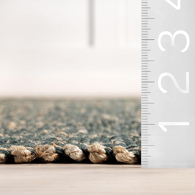 Nuloom Elfriede Handmade, Green/Natural, 7'6" x 9'6", Jute & Cotton, Textured and Earthy, High Traffic, Stain Resistant, Easy Clean, Durable Area Rug for Bedroom, Living Room, Dining, Entryway