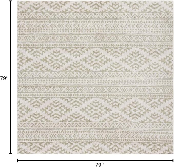SAFAVIEH Tulum Collection Area Rug - 6'7" Square, Ivory & Sage, Moroccan Boho Tribal Design, Non-Shedding & Easy to Clean, Ideal for Living Room, Bedroom, Dining Space (TUL272H)