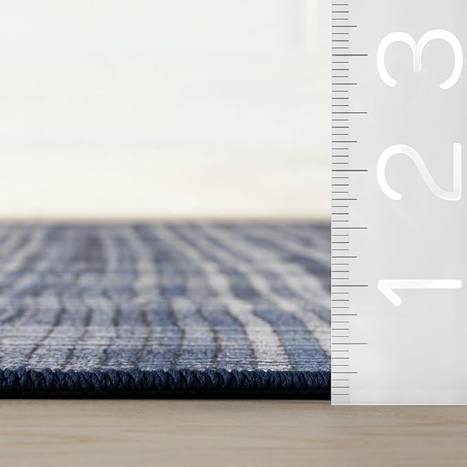 Dash & Albert Denim Plaid Blue Machine Washable Rug, 8.5 X 11.5 Feet, Blue/White Plaid Pattern