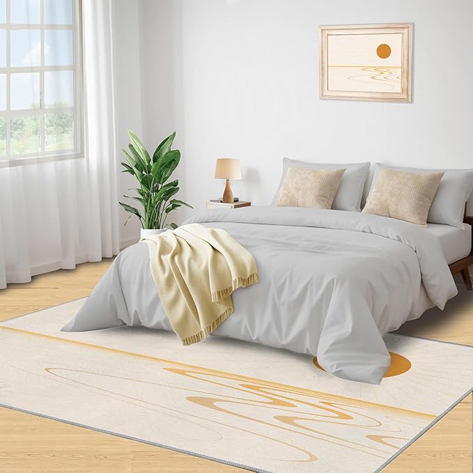 Boho Sun Runner Rugs 3x6ft, Minimalist Sunburst Bedside Rug, Geometric Solar Laundry Rug with Non Slip Backing for Bedroom Kitchen Sink Front Door Entryway Indoor