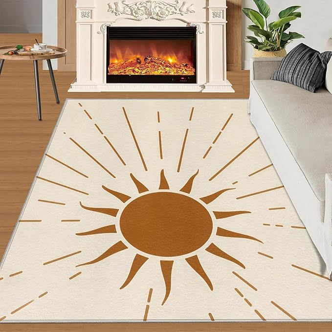 Boho Sun Runner Rugs 2x4ft, Radiant Sunburst Small Entryway Mats, Geometric Solar Laundry Room Rug Non Slip Durable Throw Rugs for Front Door Bedroom Bedside