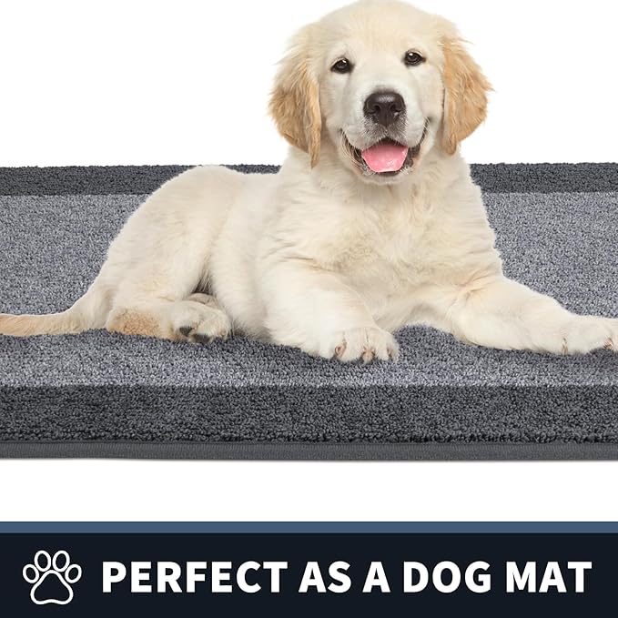 PURRUGS Dirt Trapping Door Mat 24" x 70", Non-Slip/Skid Machine Washable Entryway Rug, Shoes Scraper, Throw Rug, Super Absorbent Area Rug for Muddy Wet Shoes and Paws, Light Grey & Grey