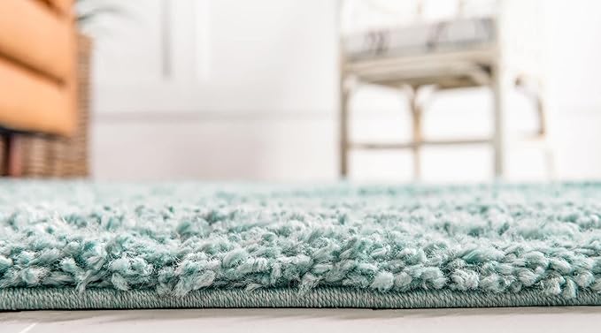 Unique Loom Davos Shag Collection Area Rug - Solid (2' 7" x 20' Runner, Aqua)