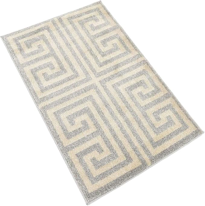 Unique Loom Athens Collection Classic Geometric Modern Border Design Area Rug (2' 0 x 3' 0 Rectangular, Gray/ Beige)