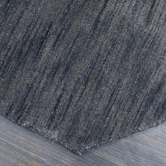 Hand Knotted Loom Wool ECO-Friendly Area Rugs - 8'x8', Octagon, Charcoal Color, Solid Plain Design, High Pile Handmade Anti Skid Area Rugs for Living Room, Bed Room (L00111)