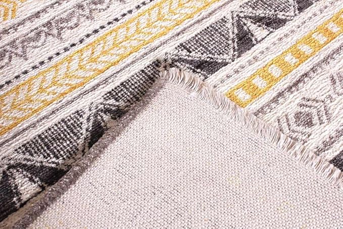 Alfa Rich 4x6 Yellow Gray White Washable Area Rugs for Living Room Bedroom Kitchen Cotton Decor Rug
