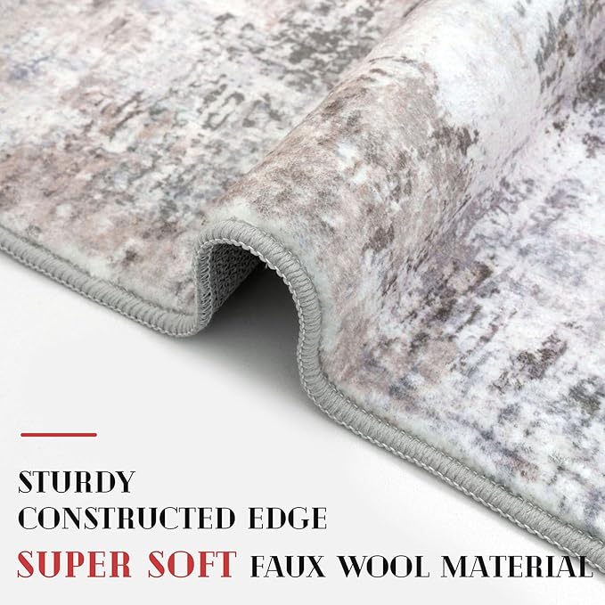 Small Abstract Area Rug 2x3 Entryway Rug Washable Door Mat Indoor Entrance, Washable Throw Rugs Non-Slip, Soft Beige Grey Kitchen Rugs Thin Print Faux Wool Floor Carpet for Foyer Front Door
