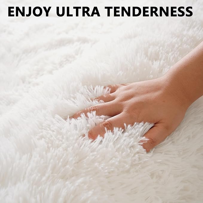 Beglad Fluffy Area Rugs 3 x 5 Feet, Modern Minimalist Style Shag Rugs, Non-Slip Indoor Carpet Soft Rugs for Bedroom, Living Room Cream White