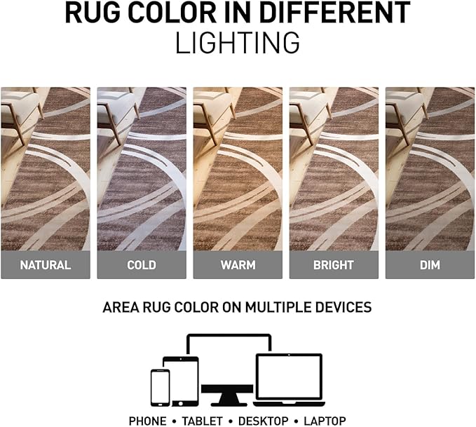 Rugshop Modern Wavy Circles Design Accent Rug, Fade-Resistant Carpet for Entryway, Bathroom, or Small Spaces, Brown, 2'7" x 4'
