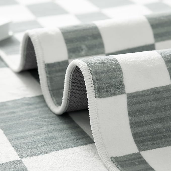 jinchan Runner Rug 2x6 Hallway Washable Modern Checkered Geometric Lattice Kids Bedroom Rug Indoor Floor Cover Non Slip Soft Carpet for Nursery Room Kitchen Laundry Room Home Grey