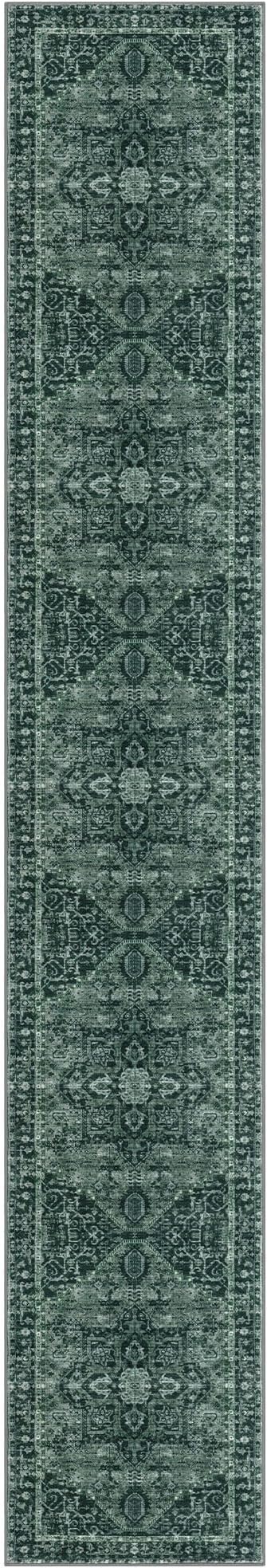 KOZYFLY Runners for Hallways 2x12 Ft Extra Long Washable Kitchen Runner Rug Boho Entryway Rug for Hallways Indoor Printed Faux Wool Stair Runner Carpet for Stairs Kitchen Hall, Dark Green