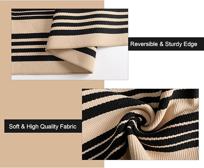 Black and Khaki Striped Rugs 3x5, Outdoor Cotton Hand Woven Front Door Mat,Washable Reversible Layered Door Mats, Foldable Front Porch Rug for Entryway/Home Entrance/Farmhouse