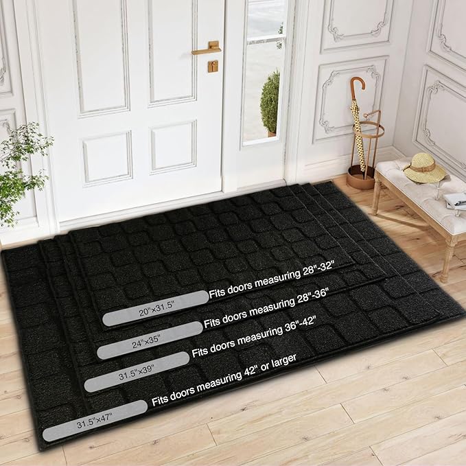 Large Front Door Mat Outside Entrance, Outdoor Indoor Door Mats for Entryway, Entrance, Entry, Patio, Waterproof Non Slip Doormat, Low-Profile, 31.5" × 47“, Black