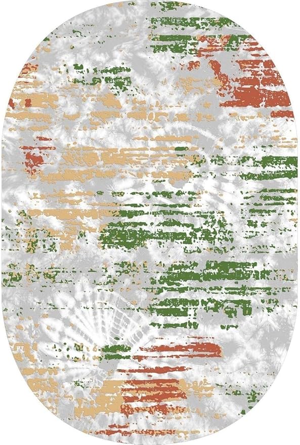 Distressed Abstract Art Aesthetic Deco Indoor Oval Rugs 7x9 for Living Room Bedroom Dining Room Soft Non Skid Easy Clean Big Carpet Nursery Dorm Farmhouse Rustic Grey Green Tie-Dye Texture Area Rug