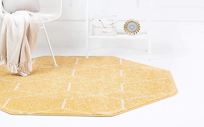 Unique Loom Trellis Frieze Collection Area Rug - Geometric (7' 10" Octagon, Yellow/ Ivory)
