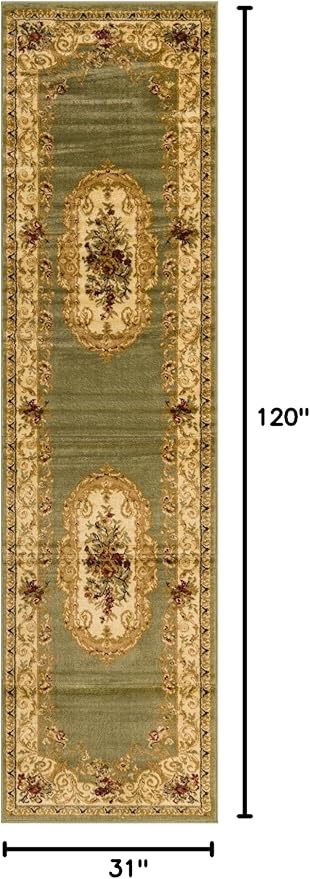 Rugs.com Chateau Collection Rug – 10 Ft Runner Green Medium Rug Perfect for Hallways, Entryways