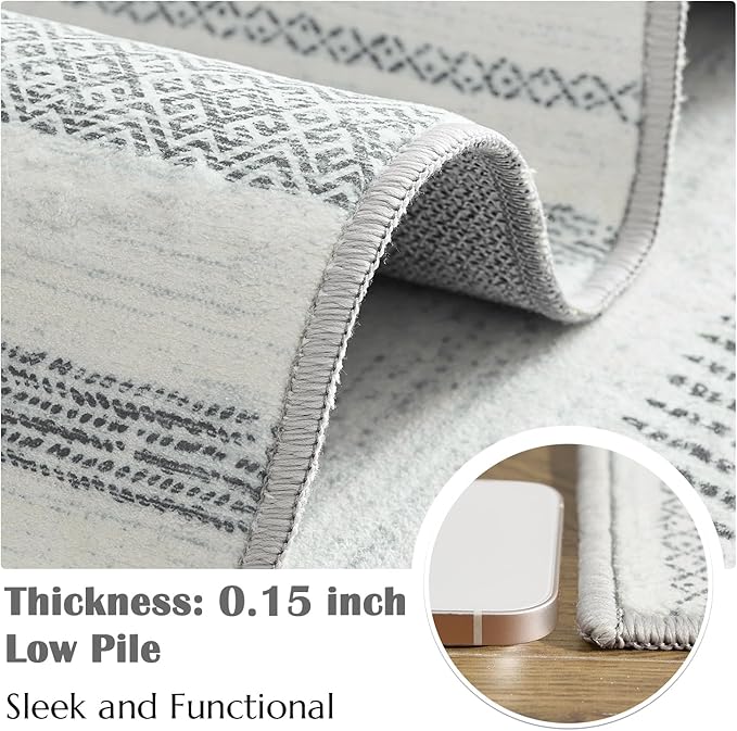 jinchan Moroccan Boho 3x5 Area Rugs for Entryway - Machine Washable Soft Throw Rug Bohemian Design Non-Slip Carpet for Entrance Living Room Kitchen Bedroom (3‘x5', Grey)